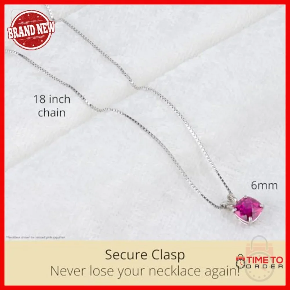 Sterling Silver 6mm Cushion Cut Gemstone Pendant Necklace 18 Inch Chain
